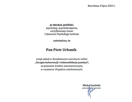 2-dniowy warsztat online — Terapia koherencji i rekonsolidacja pamięci